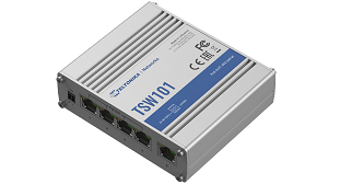 Teltonika — Teltonika TSW101 4+1 Port Gigabit Unmanaged 9 - 30V DC in to 802.3af/at PoE Out Switch for Solar and Automotive Applications