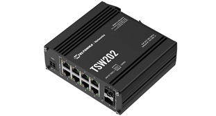 Teltonika — Teltonika TSW202 DIN Rail Mountable Managed PoE+ Switch with 8 x 1Gbps ETH-ports and 2 x SFP