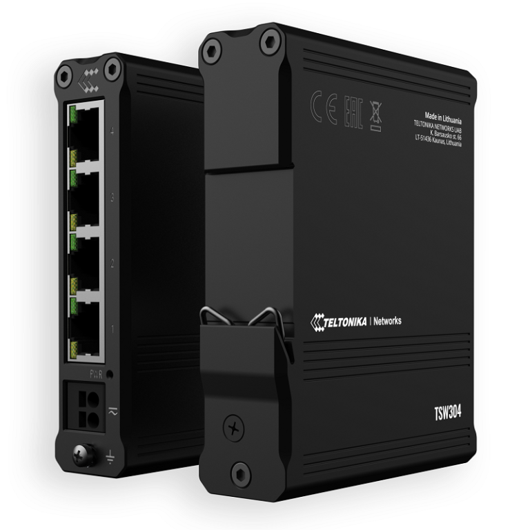Teltonika — Teltonika TSW304 4+1 Port, Shock Resistant Unmanaged Gigabit network switch, DIN RAIL Mount