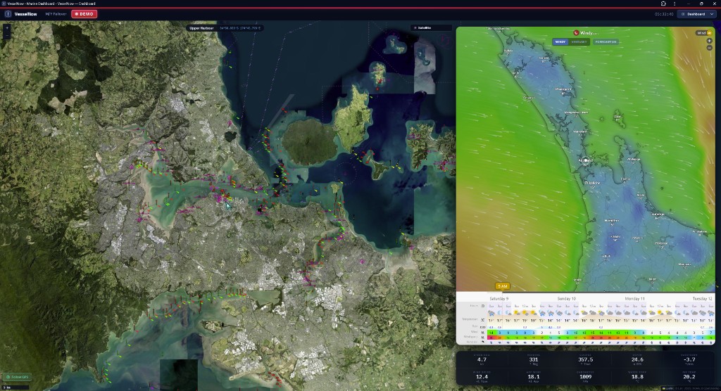 VesselNow dashboard with weather overlay